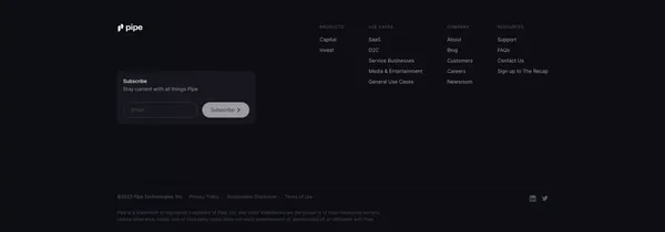 Pipe: Trade your future revenue for dilution-free capital - Landing design inspiration