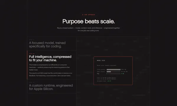 Rig - Local-First AI Coding Assistant - Landing design inspiration