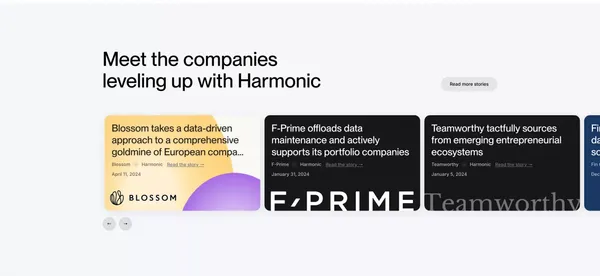 Harmonic.ai - The complete startup database - Landing design inspiration