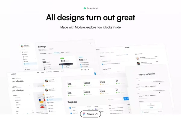 Design system for Figma - Module. UI Kit - Landing design inspiration