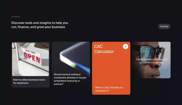 Pipe lets you turn future revenue into up-front capital - Landing design inspiration