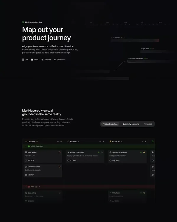 Linear Plan – Set the product direction - Landing design inspiration