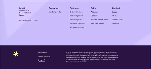 Instant payments | Brite AB | Sweden - Landing design inspiration