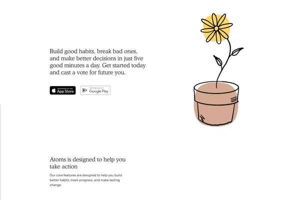 Atoms. The official Atomic Habits app - Landing design inspiration