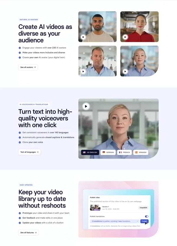 Free AI Video Generator - Create AI Videos in 140 Languages - Landing design inspiration