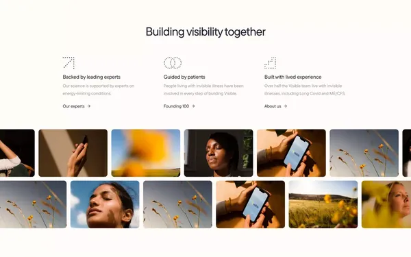Visible - Activity tracking for Long Covid and ME/CFS - Landing design inspiration