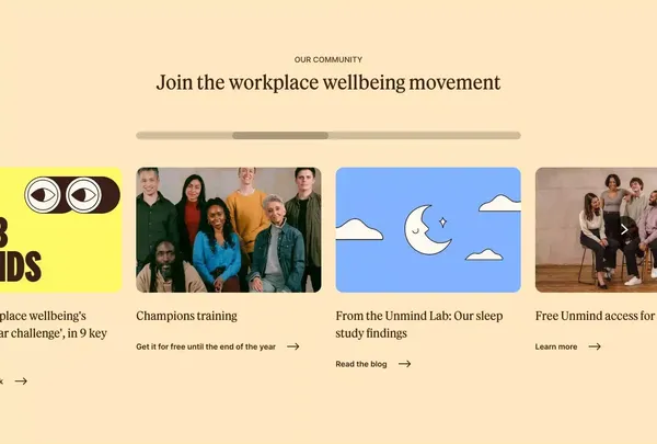 Unmind | Wellbeing that works - Landing design inspiration