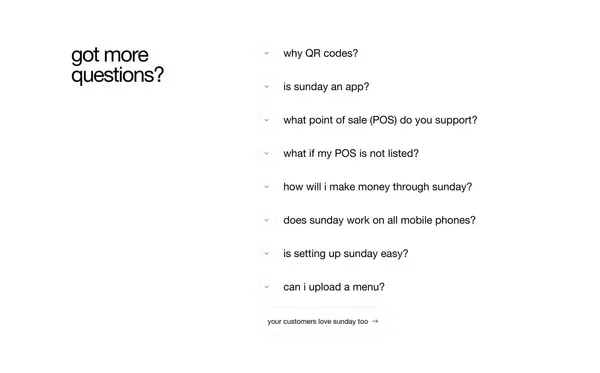 sunday - Your customers scan a qr code and pay in 10 seconds - Landing design inspiration