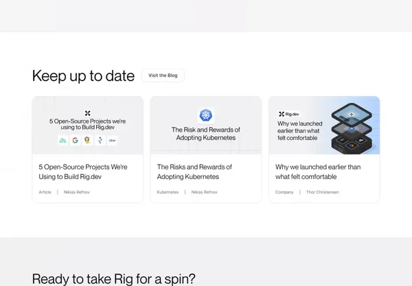 Rig.dev | The open-source application platform for Kubernetes - Landing design inspiration