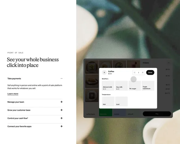 Power your entire business | Square - Landing design inspiration