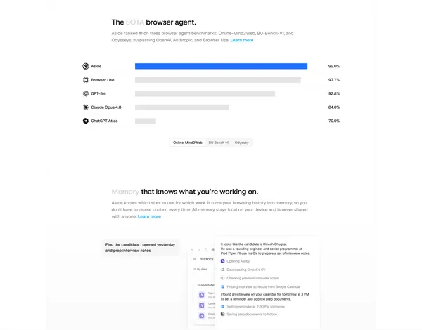 Aside | The browser built to do real work for you - Landing design inspiration