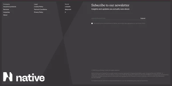 Welcome | Native | Insurance in tune with tech - Landing design inspiration