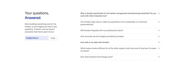 Ameba: Cut the wasted time, money and product in your supply chain - Landing design inspiration