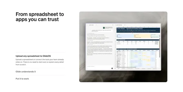 AI App Builder: Turn Spreadsheets into Business Apps | Glide - Landing design inspiration