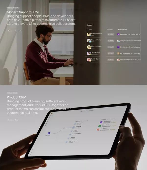 DevRev OneCRM - Landing design inspiration