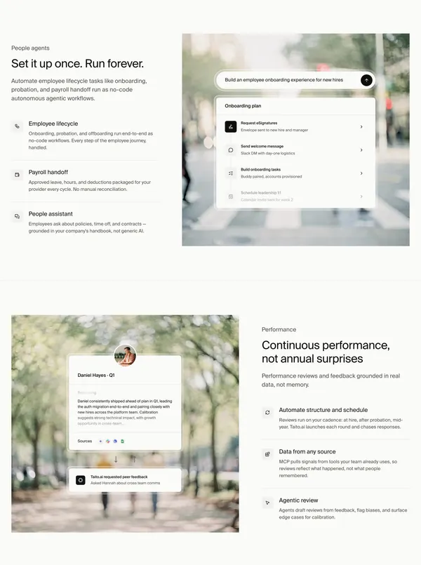 Taito.ai — Run people ops on autopilot - Landing design inspiration