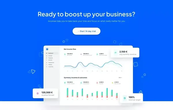 Incomee - Boost up your business with ease - Landing design inspiration
