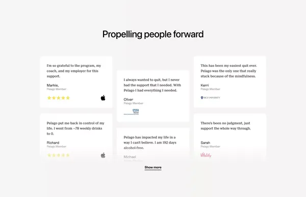 Pelago | Virtual clinic for substance use management - Landing design inspiration