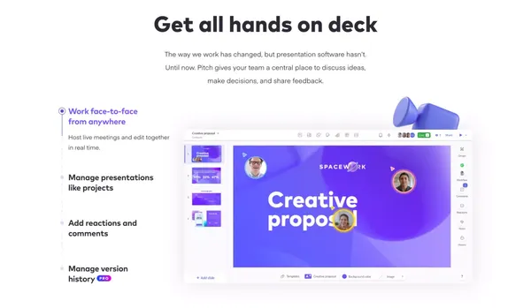 Pitch | Collaborative presentation software for modern teams - Landing design inspiration