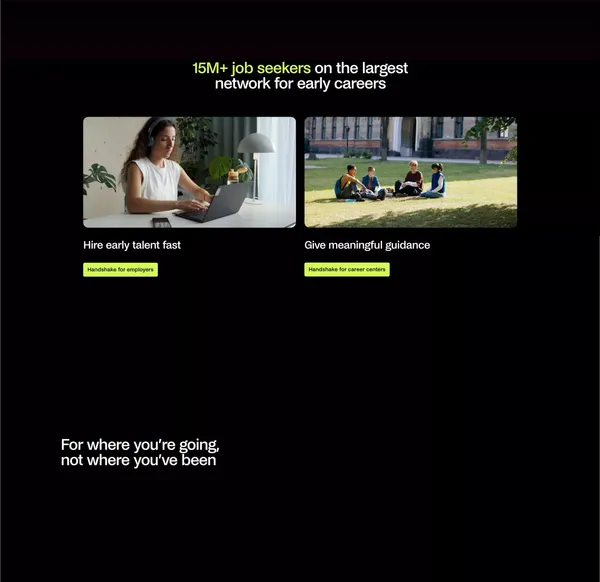 Handshake: Careers start here | Handshake - Landing design inspiration