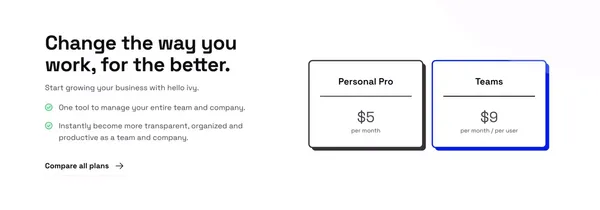 hello ivy - Project management and team communication software - Landing design inspiration