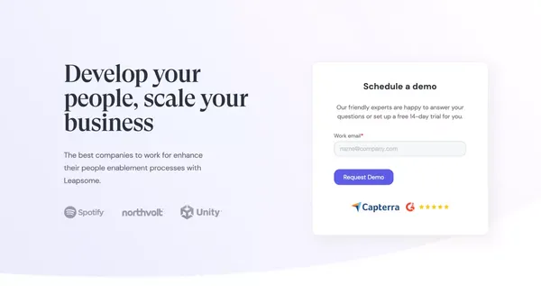 Leapsome: People Enablement Platform - Landing design inspiration