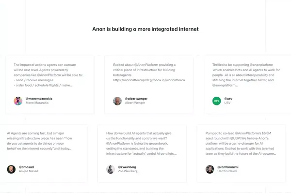 Anon | The Integration Platform for the AI Internet - Landing design inspiration