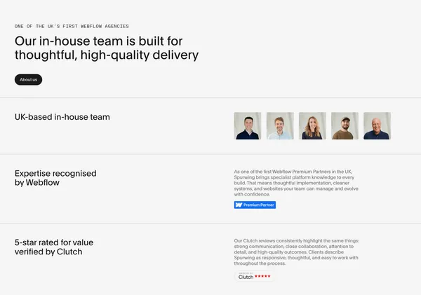 Webflow Agency UK | High-Performance Webflow Development | Spurwing - Portfolio design inspiration
