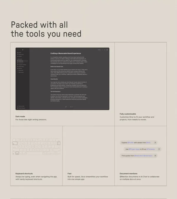 Strut – The complete writing workspace - Landing design inspiration