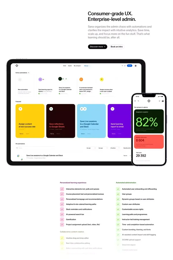 Personalized, collaborative learning | Sana Labs - Landing design inspiration