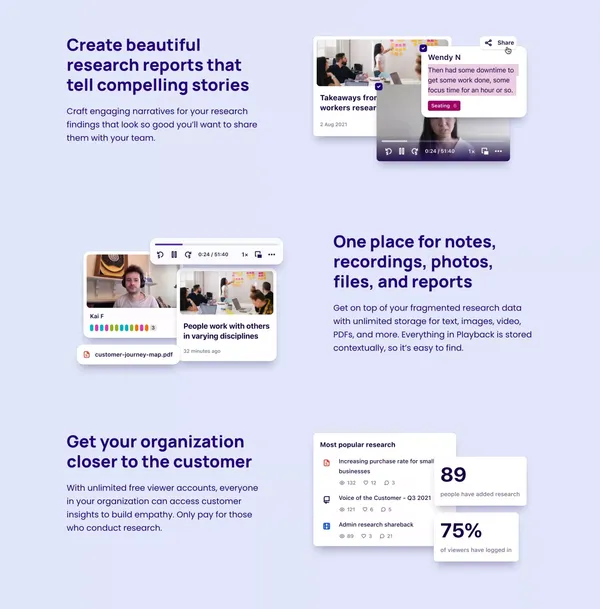 Customer knowledge platform - Dovetail - Landing design inspiration
