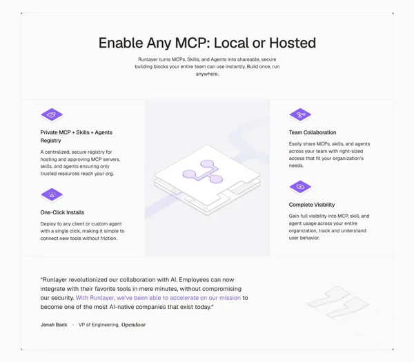 Enterprise MCPs, Skills, & Agents | Runlayer - Landing design inspiration