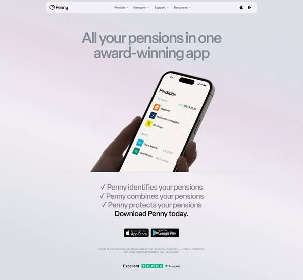 Penny Pension - All Your Pensions In One App - Landing design inspiration