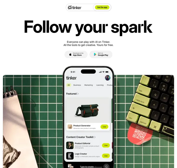 Tinker — Play with AI, bring your ideas to life - Landing design inspiration
