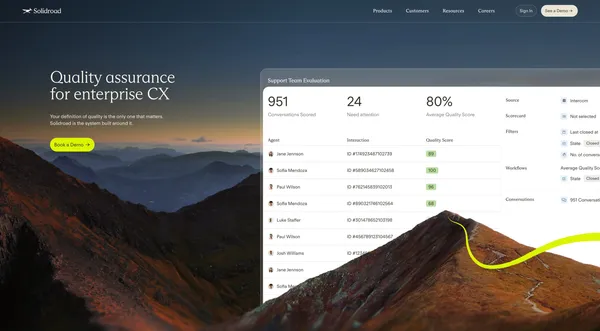 Solidroad - Precision AI QA & Coaching for CX Teams - Landing design inspiration