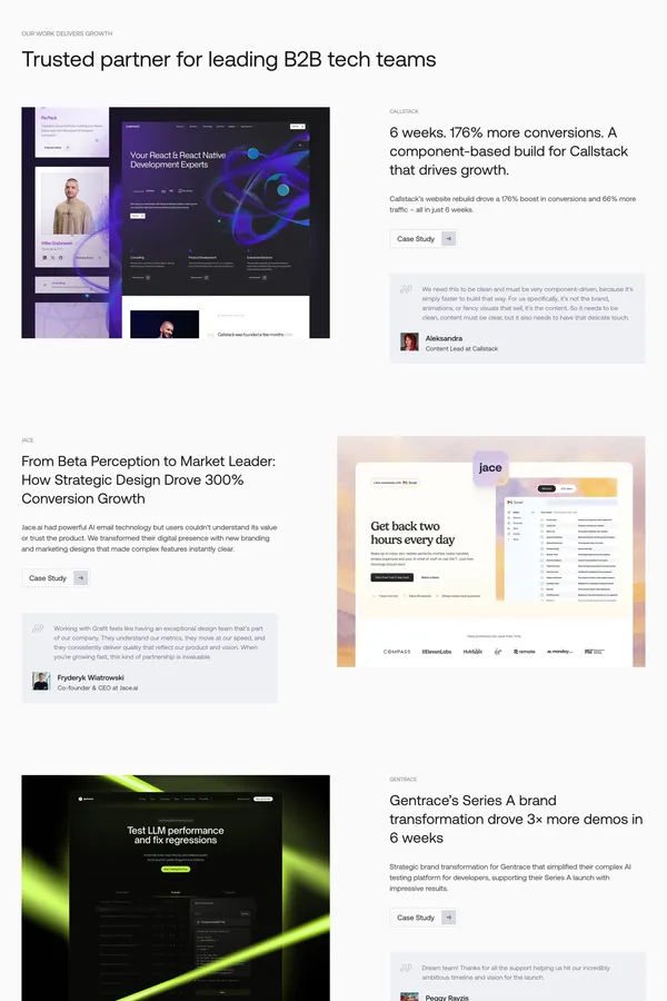 Grafit Agency | Growth-driven design for ambitious tech companies | Webflow Enterprise Partner - Landing design inspiration