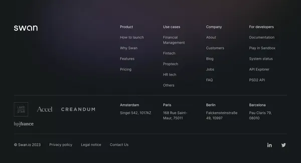 Swan - The easiest way to embed banking features - Landing design inspiration