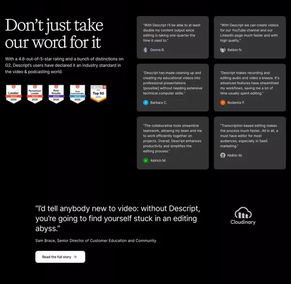 Descript: Edit Videos & Podcasts Like a Doc | AI Video Editor - Landing design inspiration