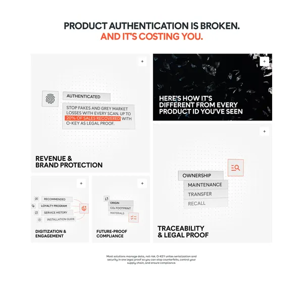 O-KEY | Unclonable Product Authentication, Traceability & Anti-Counterfeit Tech - Landing design inspiration