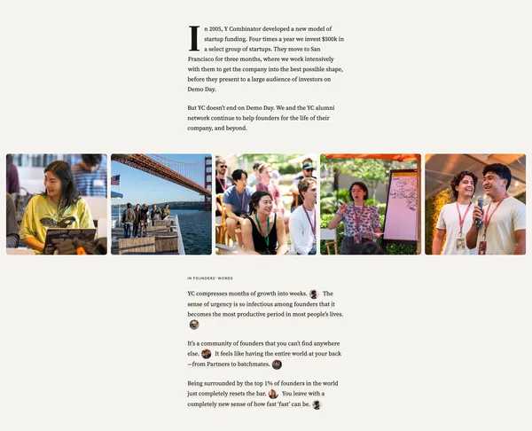 Y Combinator - Landing design inspiration