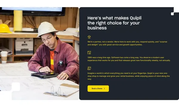 Equipment Rental Software & Inventory Management | Quipli - Landing design inspiration