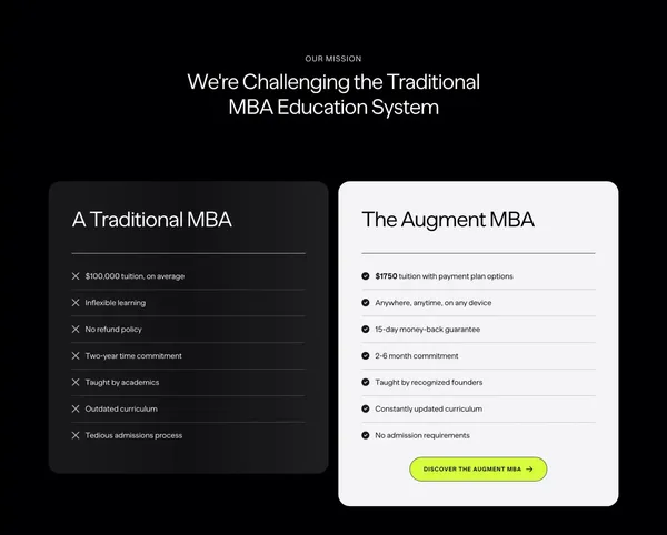 Augment.org | The Best MBA Alternative - Landing design inspiration