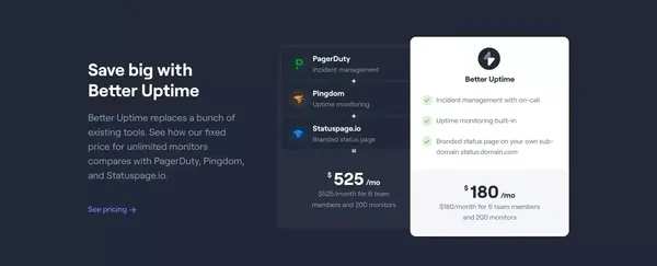 Better Uptime - Free Web Monitoring & Status Page - Landing design inspiration