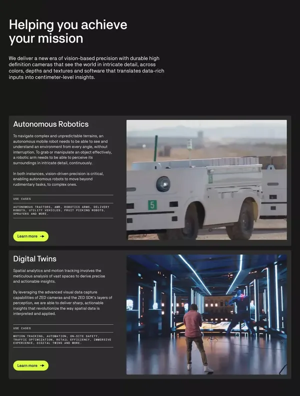 Stereolabs | AI perception for automation - Landing design inspiration