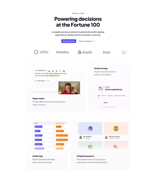Customer Insights Hub — Dovetail - Landing design inspiration
