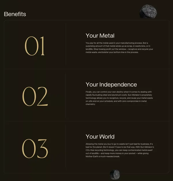 Turn your metal waste into revenue – Sun Metalon - Landing design inspiration