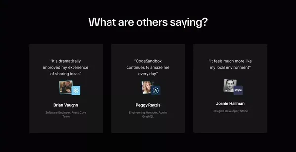 CodeSandbox: Online Code Editor and IDE for Rapid Web Development - Landing design inspiration