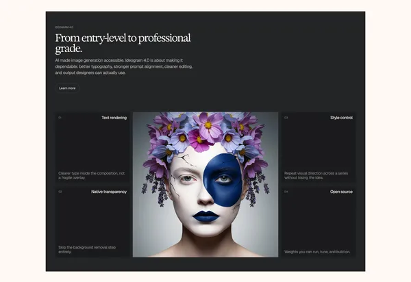 Ideogram 4.0 — The open model for visual intelligence - Landing design inspiration