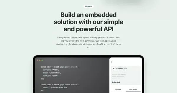 Gigs - Connectivity for your customers - Landing design inspiration