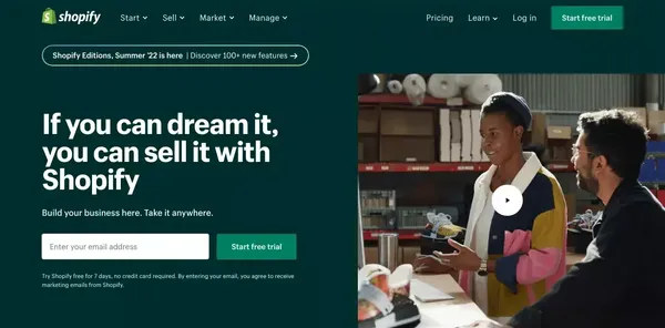 Start and grow your e-commerce business - 14-Day Free Trial - Landing design inspiration